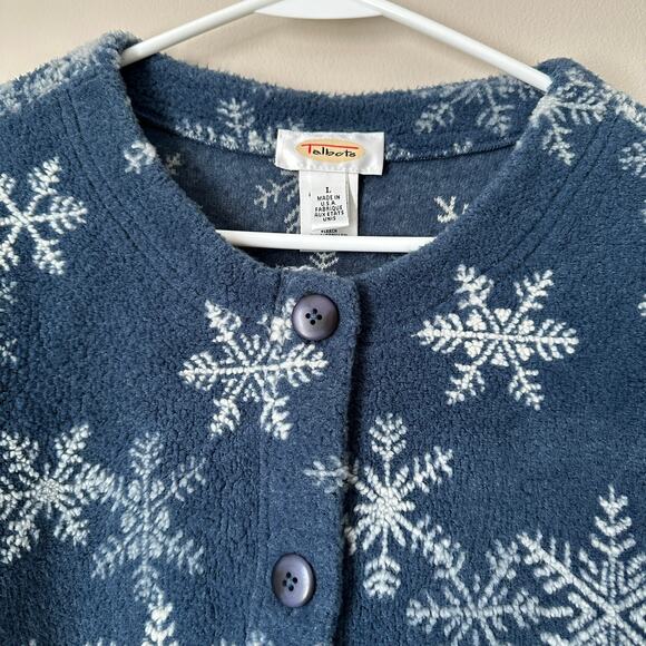 Talbots Vintage 90s Snowflake Fleece Cardigan Sweater Jacket Button Up Grandma - Picture 2 of 8
